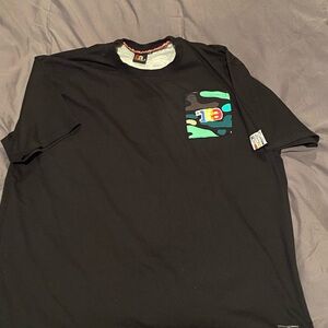 Black Graphic Tee with Colorful Pocket